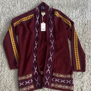 Lucky Brand Burgundy and Yellow Cardigan